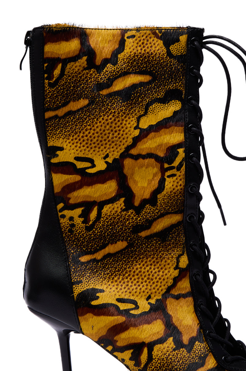 AZALEA WANG OLIVERS YELLOW STILETTO LACE UP BOOTIE