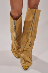 AKIRA GOLD RASHAWN KHAKI AND SNAKE BOOT