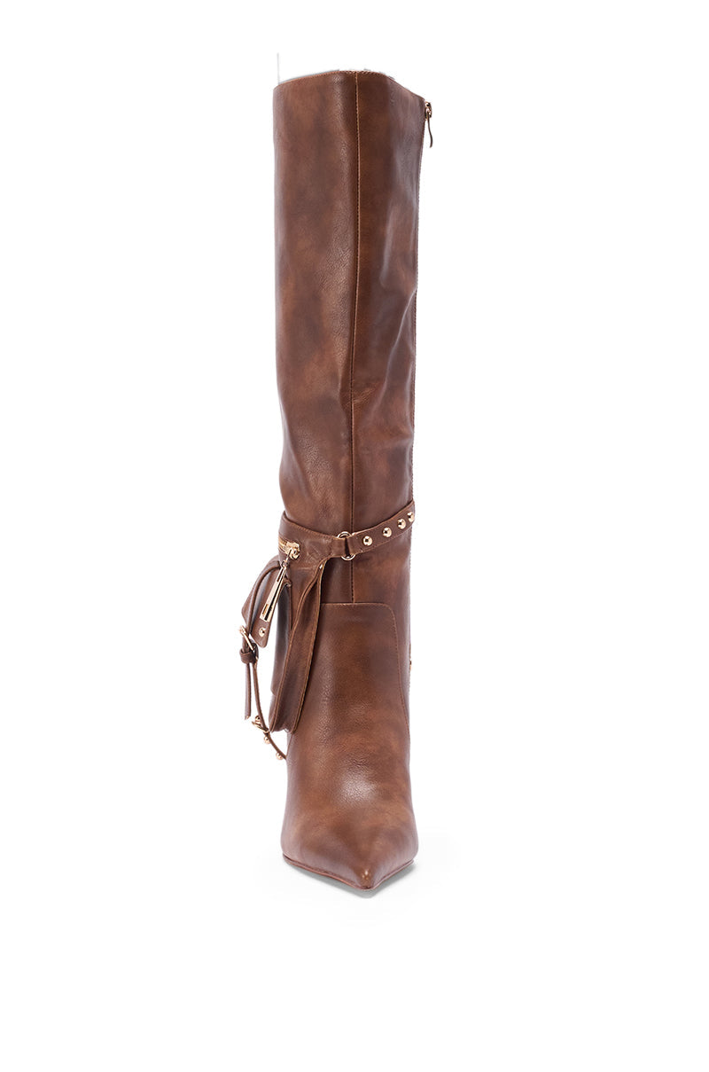 AZALEA WANG RONDEL BROWN DISTRESSED STILETTO BOOT
