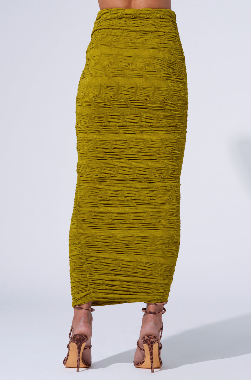 MAYBE NEXT TIME RUCHED MAXI SKIRT IN OLIVE