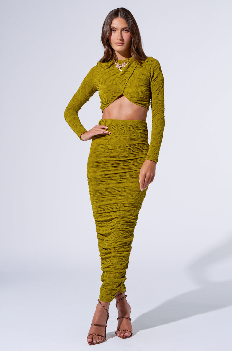 MAYBE NEXT TIME RUCHED MAXI SKIRT IN OLIVE