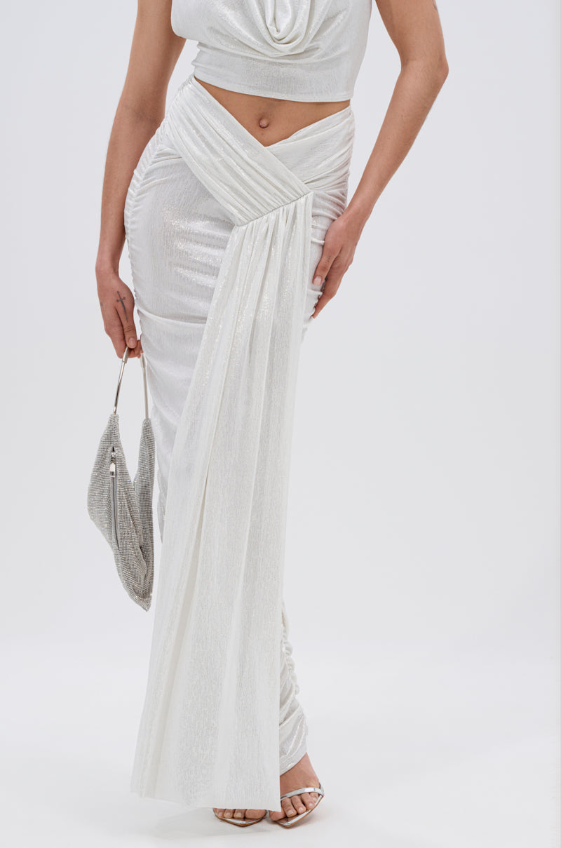ALL OF THE GLAMOUR SLINKY MAXI SKIRT IN WHITE
