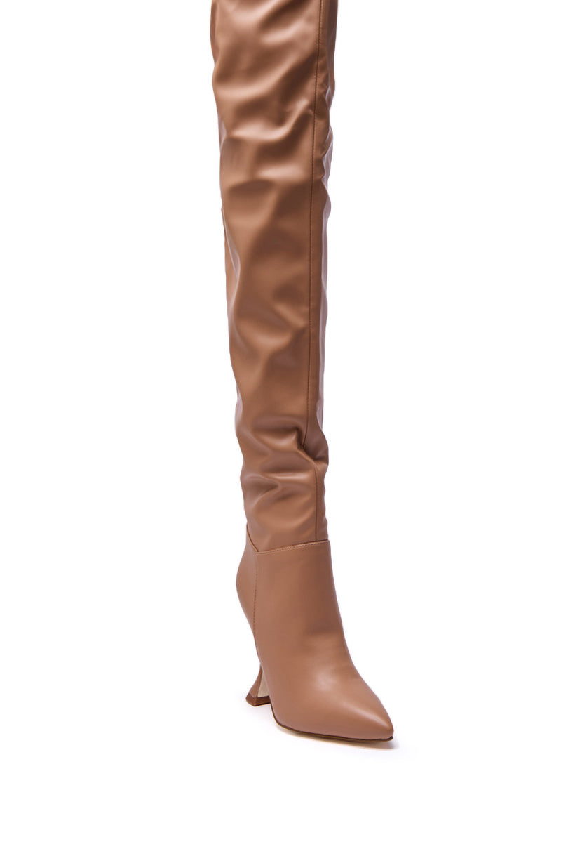 AZALEA WANG STEPHAN BEIGE PU FLARED HEEL RUCHED BOOT