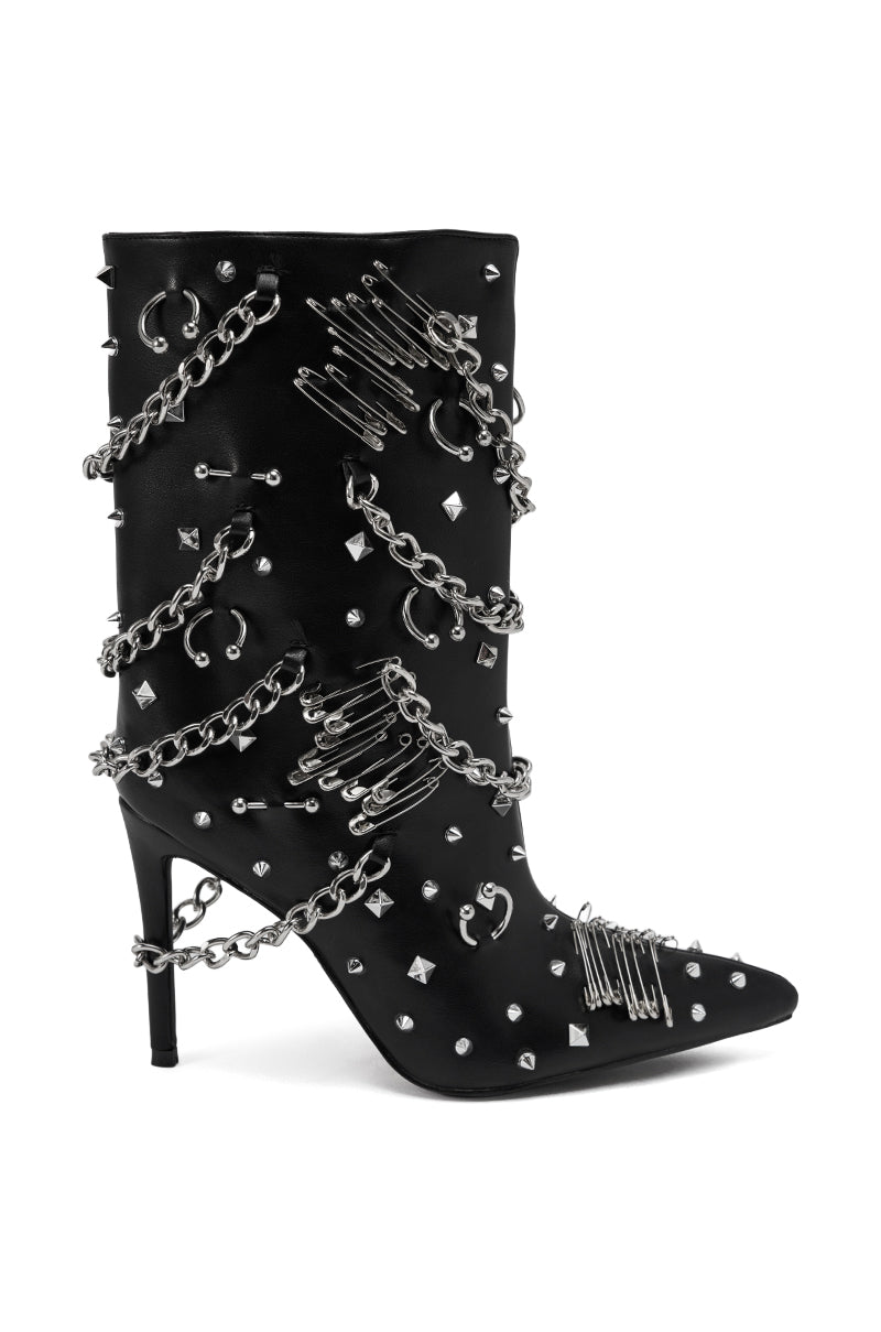 AZALEA WANG THRIGRUN BLACK SILVER HARDWARE STILETTO BOOTIE