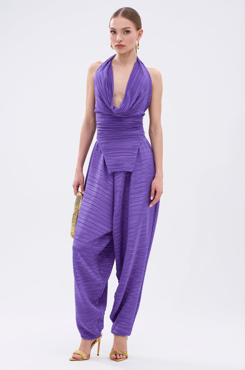 MAYAH WIDE LEG PLISSE PANT IN PURPLE