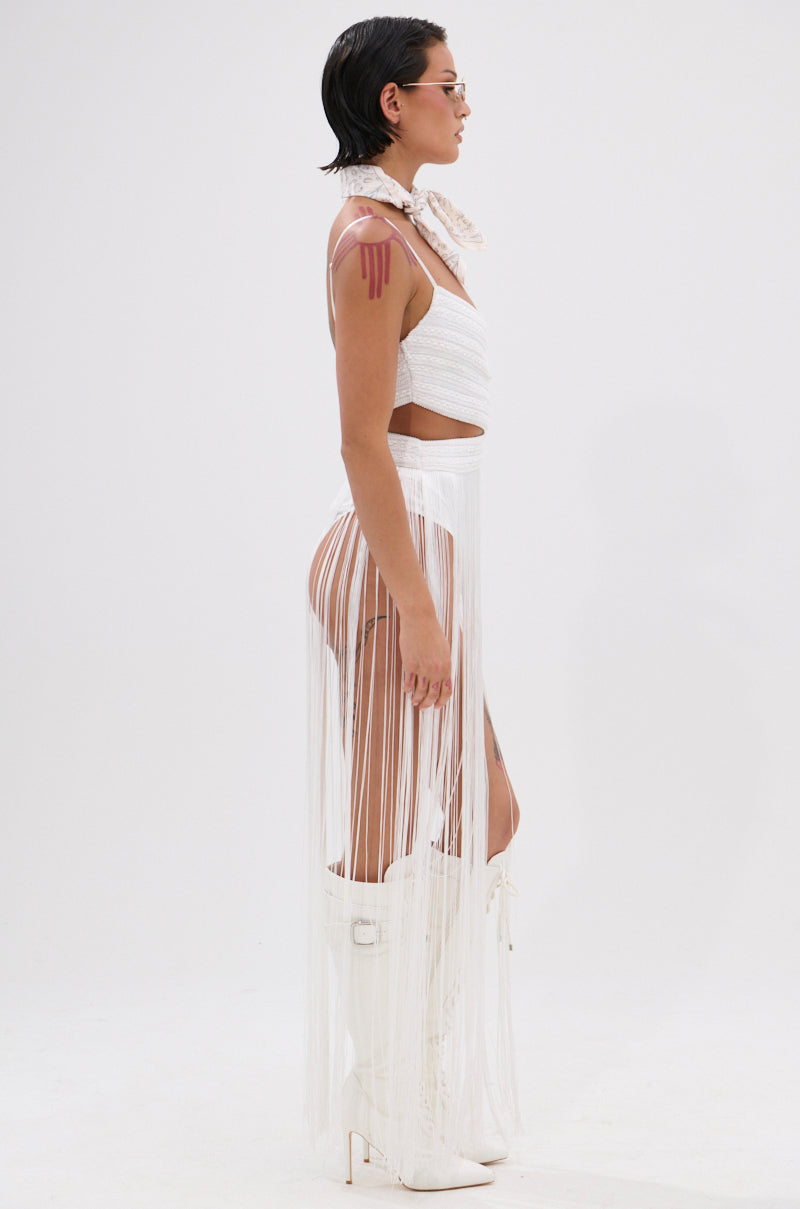 RODEO READY FRINGE MAXI DRESS IN WHITE
