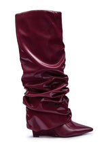 AZALEA WANG ZYLLA BURGUNDY PATENT WEDGE RUCHED BOOT