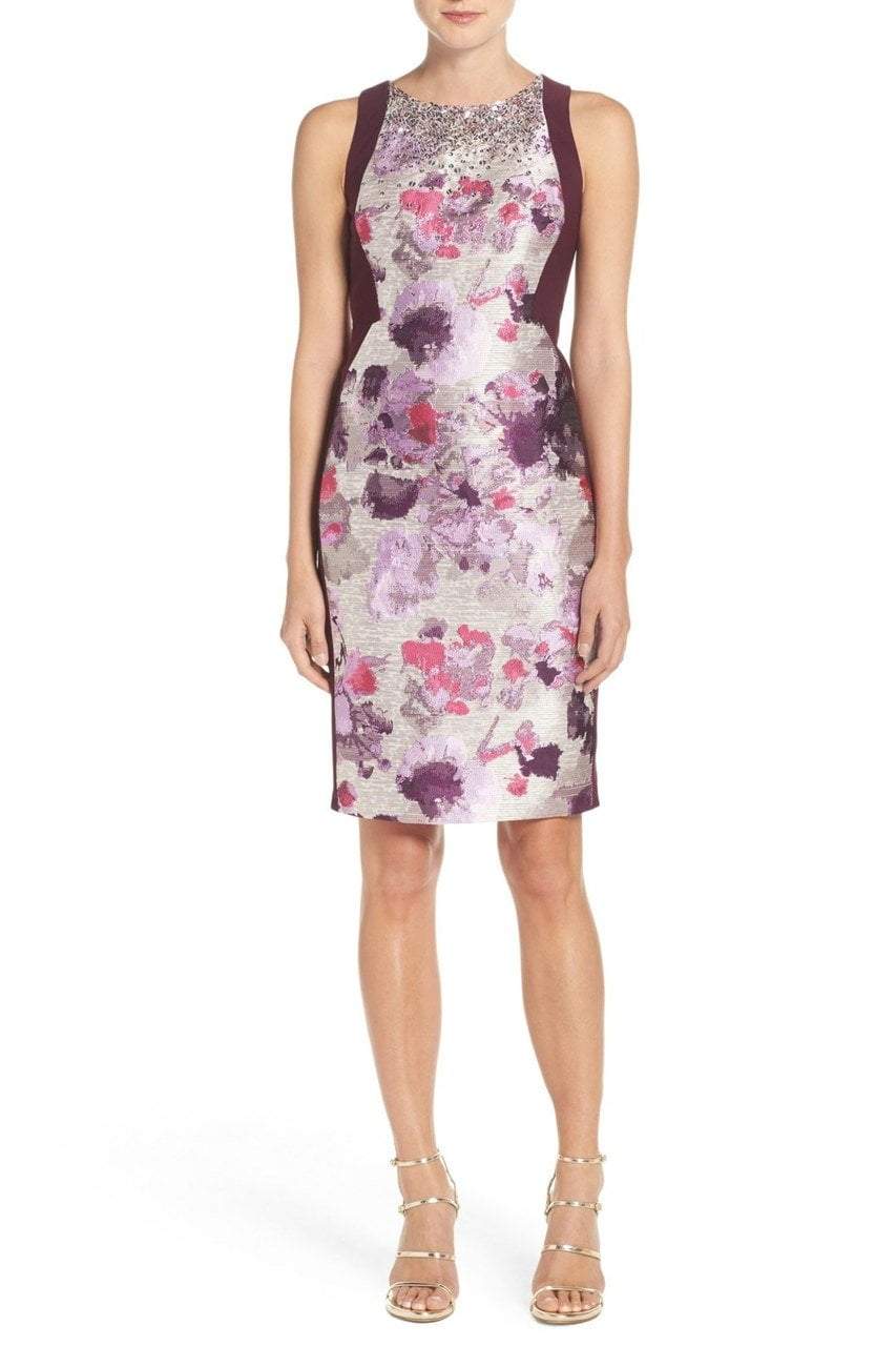 Adrianna Papell - Beaded Jewel Neck Floral Sheath Dress 41929390SC
