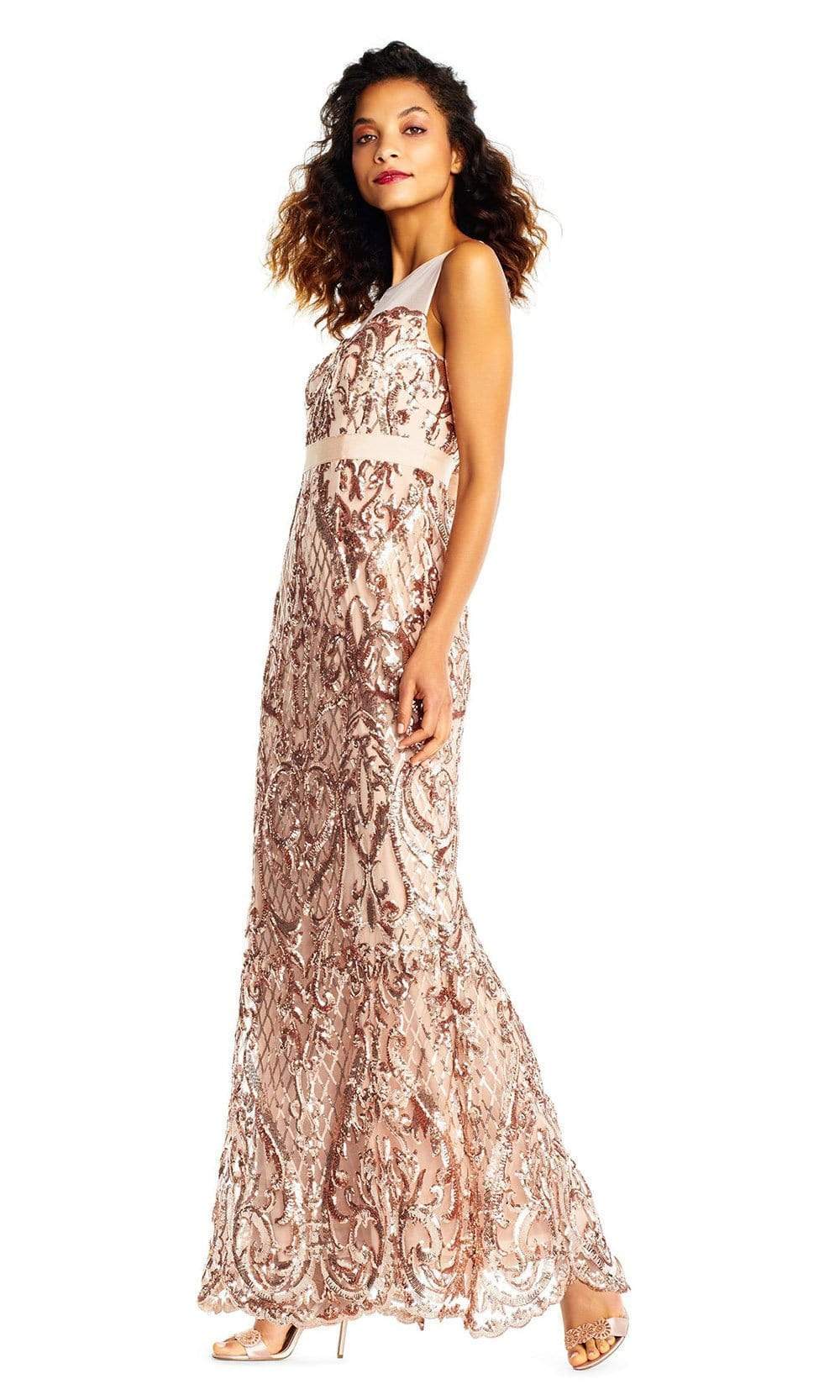 Adrianna Papell - AP1E202469SC Illusion Neck Fulle Sequined Dress