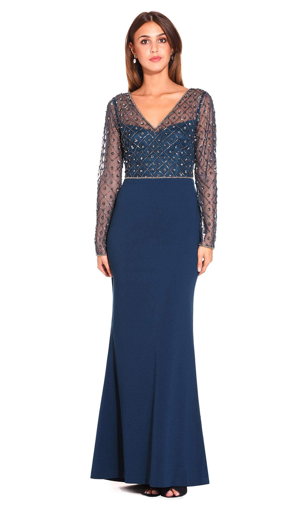 Adrianna Papell - AP1E203730SC V-Neck Lattice Ornate Gown