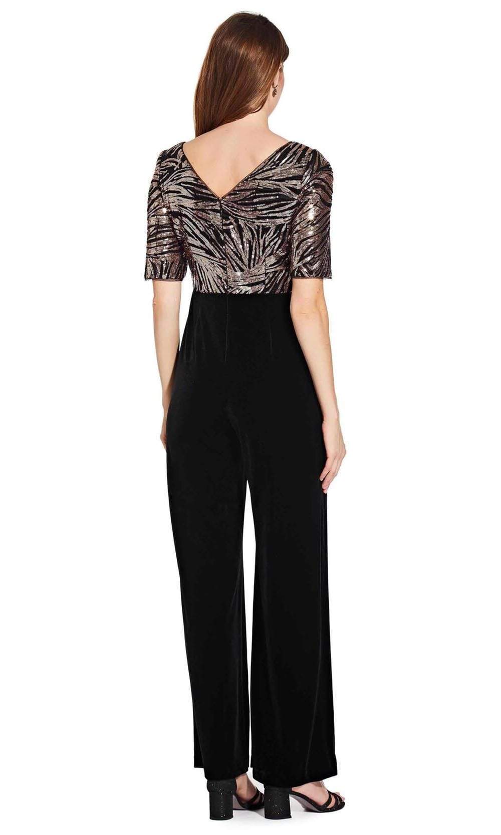 Adrianna Papell - V Neck Half Sleeves Sequined Jumpsuit AP1E206295SC