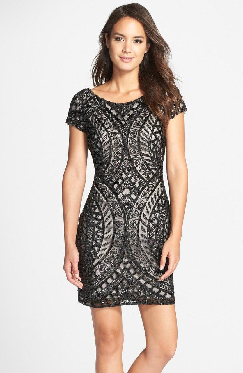 Adrianna Papell - Short Sleeve Beaded Sheath Dress 41902260SC