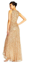 Adrianna Papell - High Low Sequin Beaded Sleeveless Gown AP1E201754 - 1 pc Champagne Gold In Size 16 Available