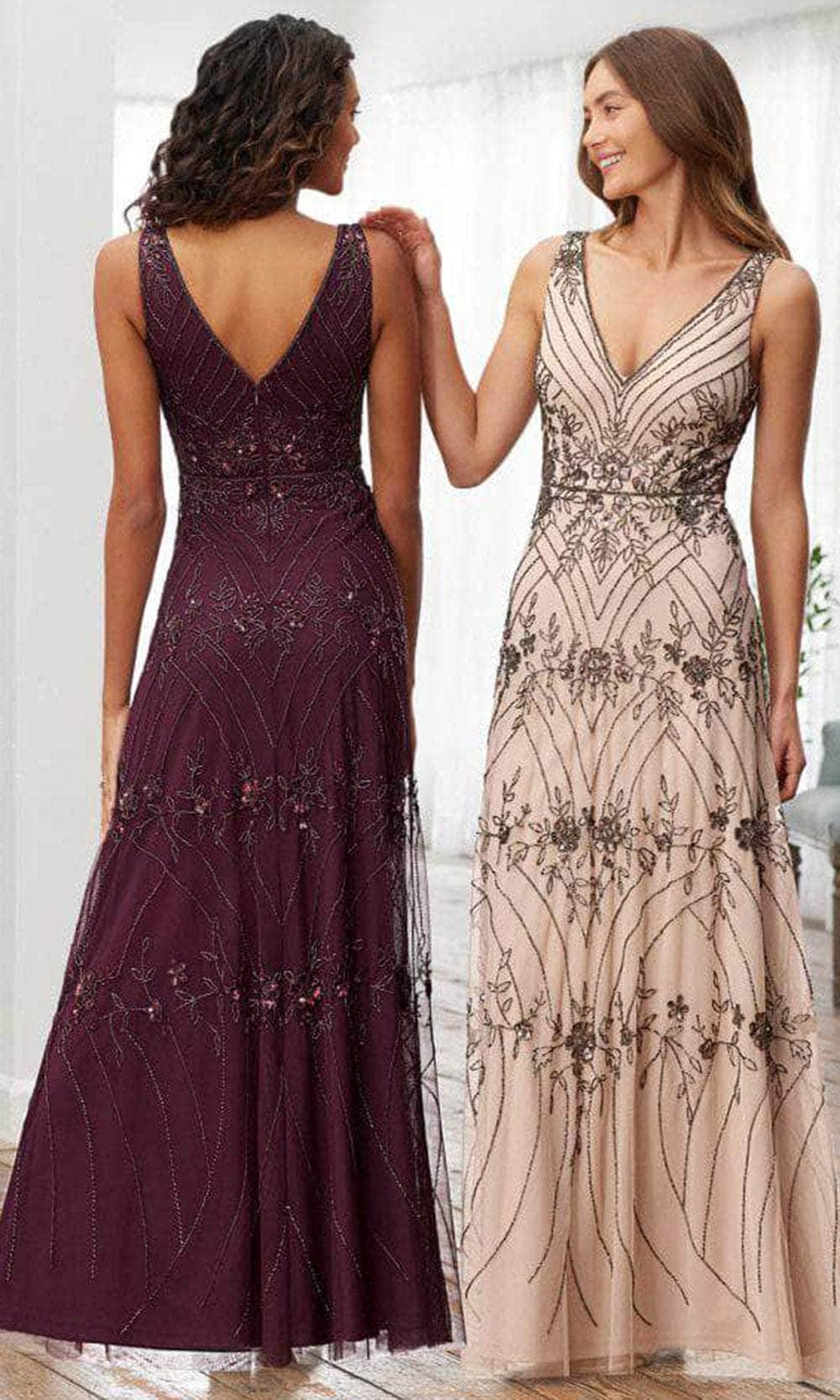 Adrianna Papell Platinum 40368 - V-Neck Embellished Evening Dress