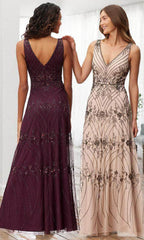 Adrianna Papell Platinum 40368 - V-Neck Embellished Evening Dress