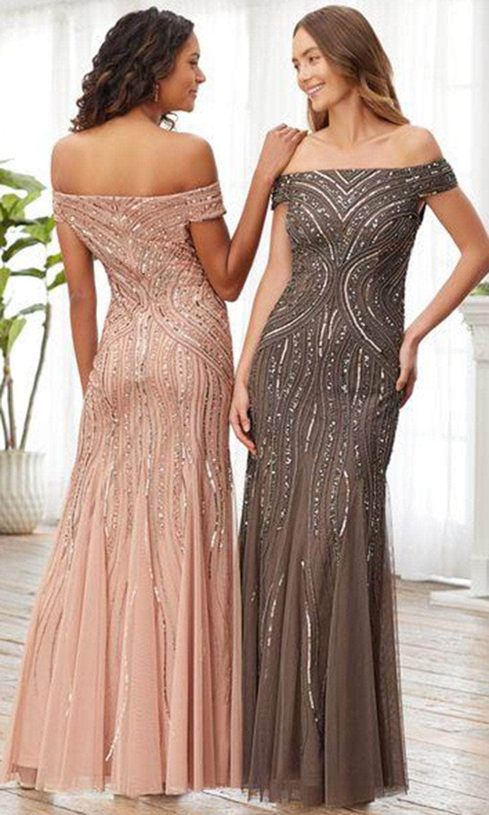 Adrianna Papell Platinum 40370 - Straight Off-Shoulder Evening Dress