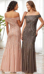 Adrianna Papell Platinum 40370 - Straight Off-Shoulder Evening Dress