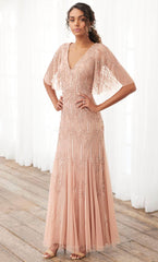 Adrianna Papell Platinum 40395 - V-Neck Beaded Evening Dress