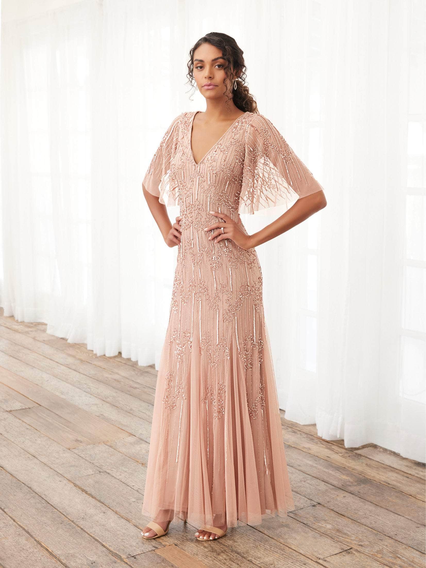 Adrianna Papell Platinum - 40395 Flutter Sleeves Evening Dresses