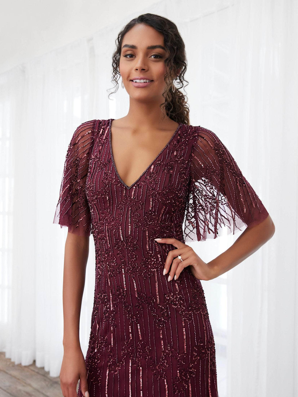 Adrianna Papell Platinum - 40395 Flutter Sleeves Evening Dresses
