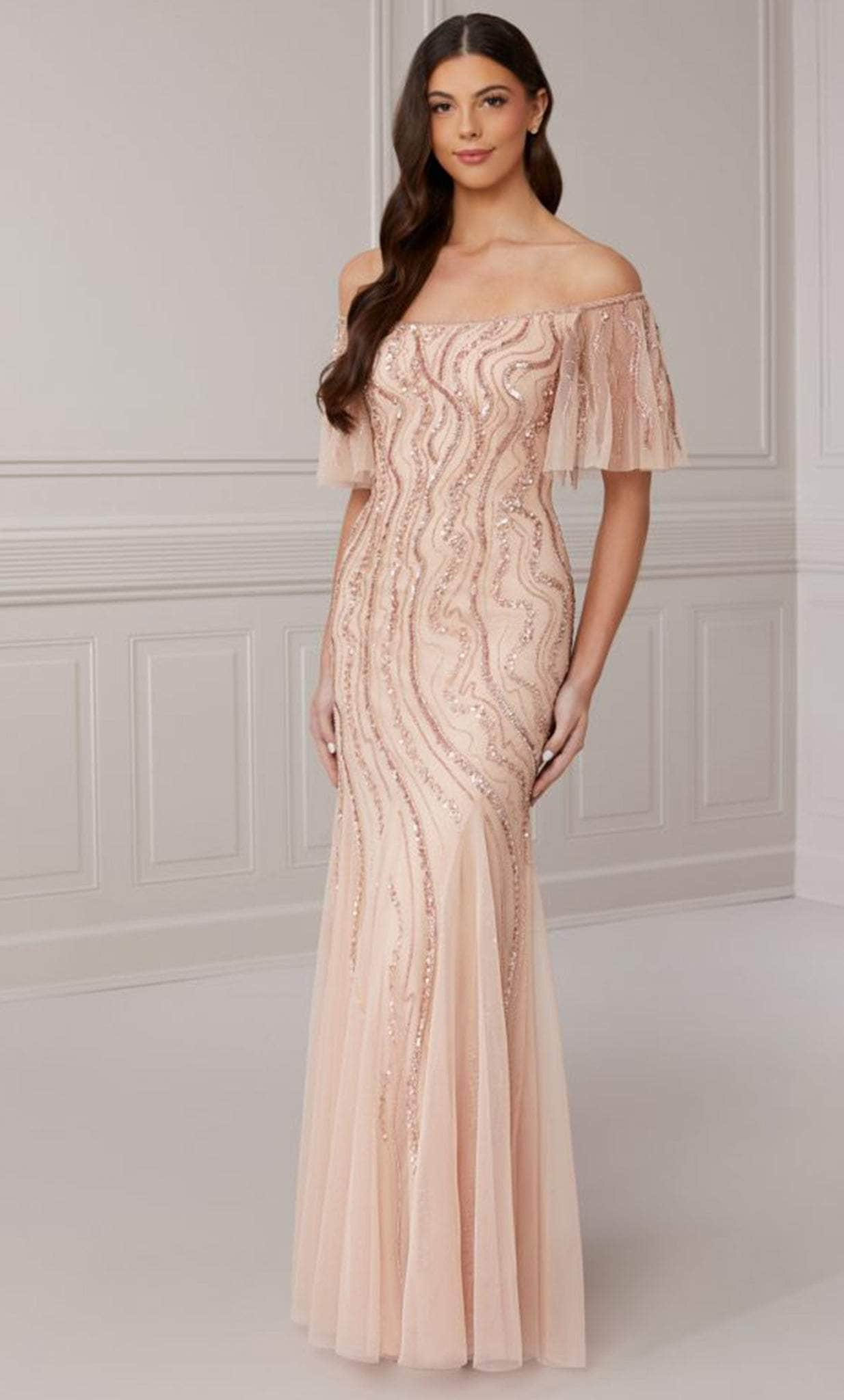 Adrianna Papell Platinum 40422 - Off Shoulder Sheath Gown