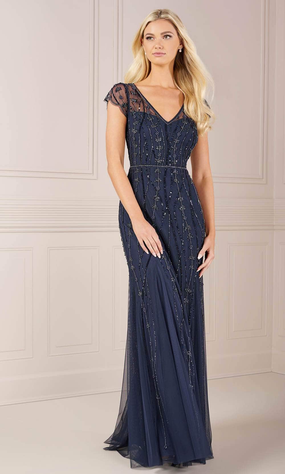 Adrianna Papell Platinum 40442 - V-Neck Long Dress