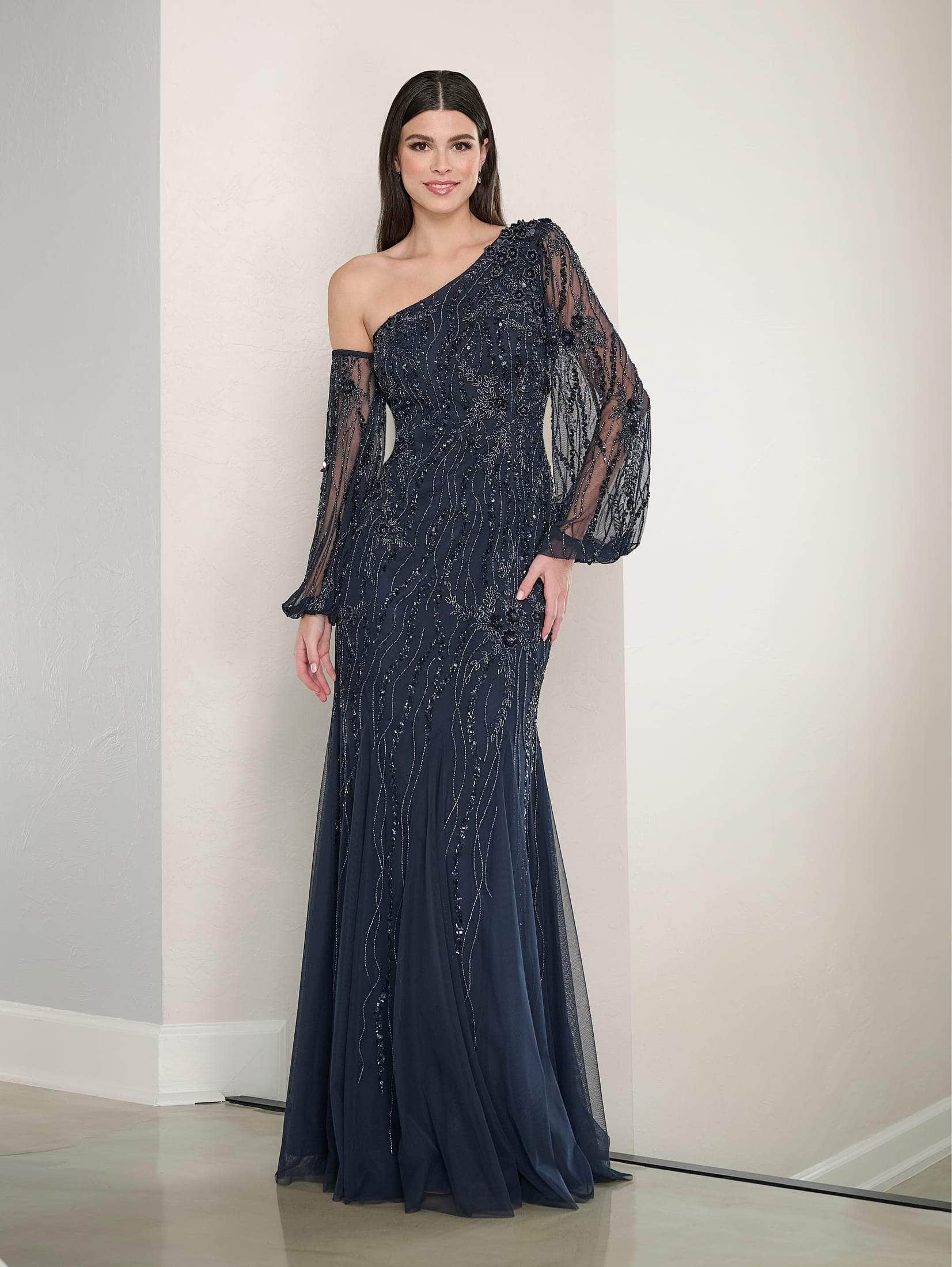 Adrianna Papell Platinum 40464 - Beaded One Shoulder Gown