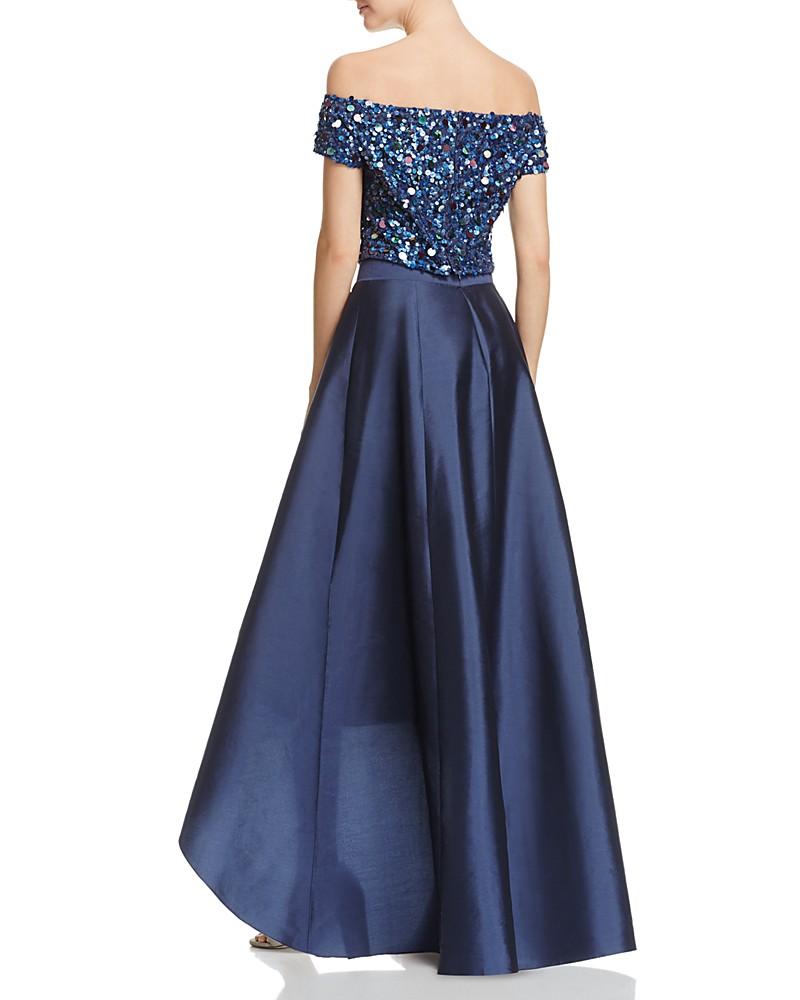 Adrianna Papell - Sequined Off Shoulder High Low Gown AP1E201583SC