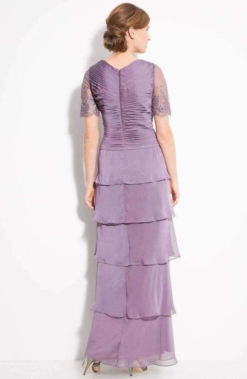 Adrianna Papell Sheer Beaded Short Sleeve Tiered Chiffon Gown 81865470