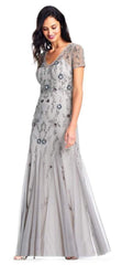 Adrianna Papell Short Sleeves Floral Beaded Godet Trumpet Gown AP1E202853