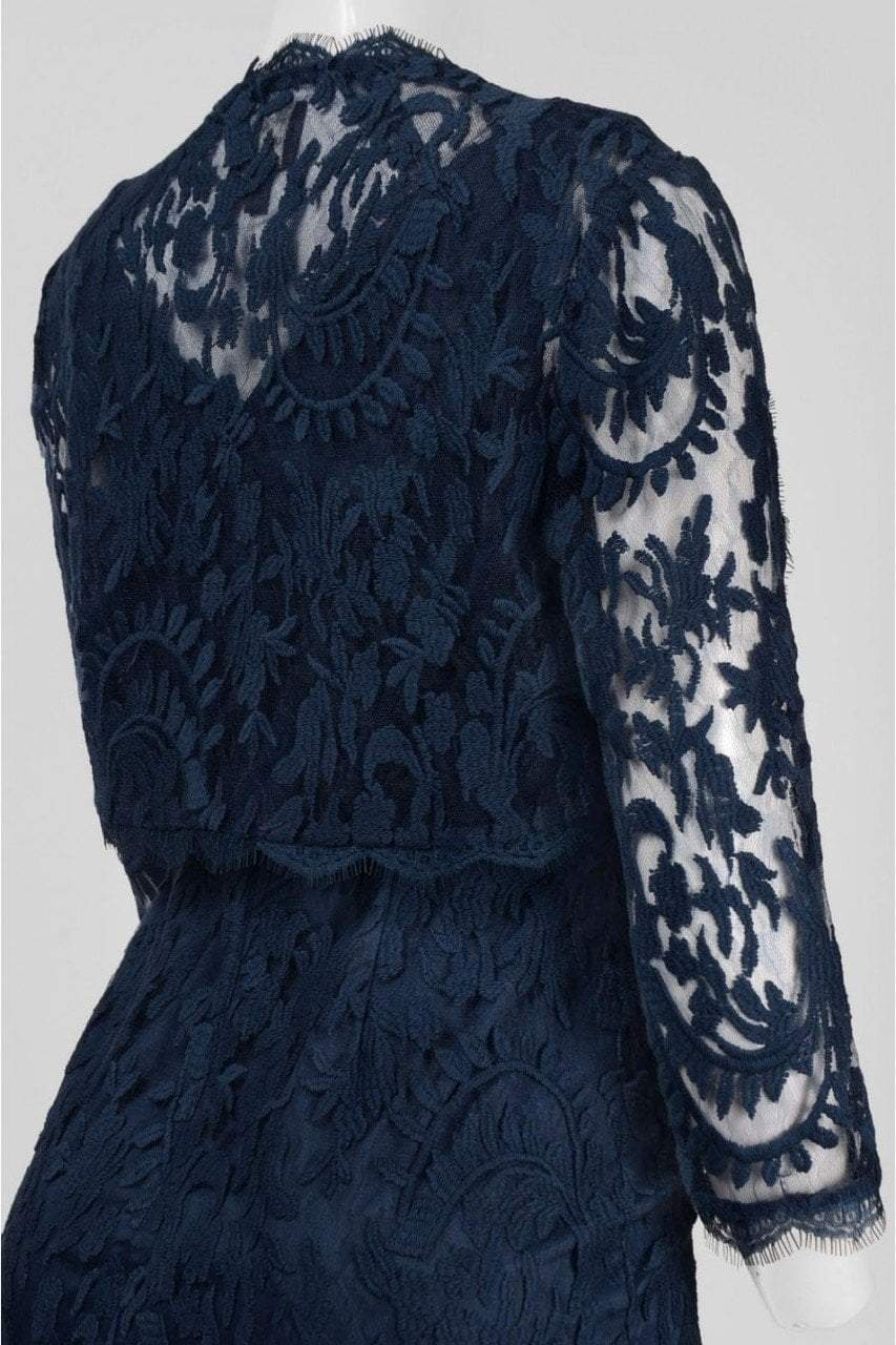 Adrianna Papell - 15253710SC V Neck Lace Short Dress with Cardigan