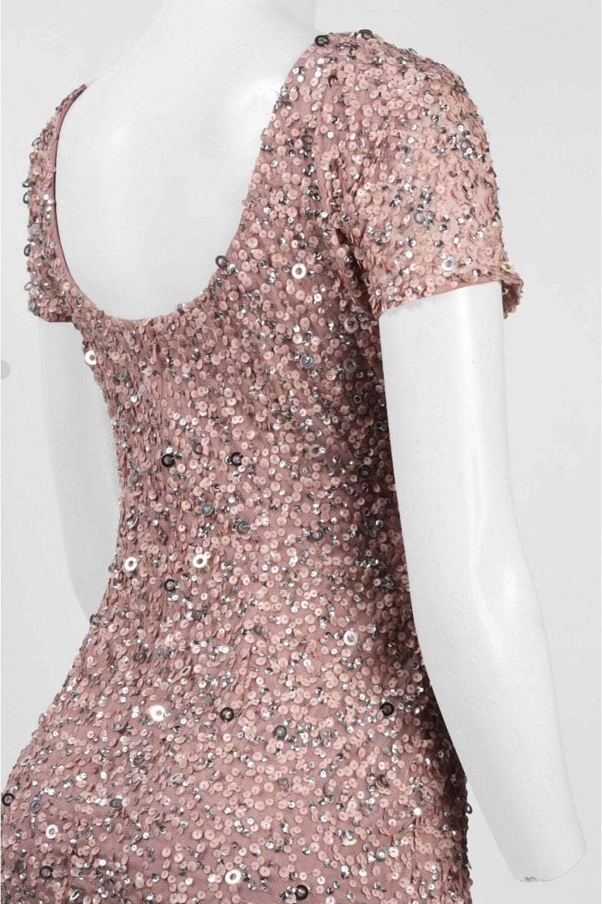 Adrianna Papell - 41900220SC Embellished Shiny Short Sleeve Dress