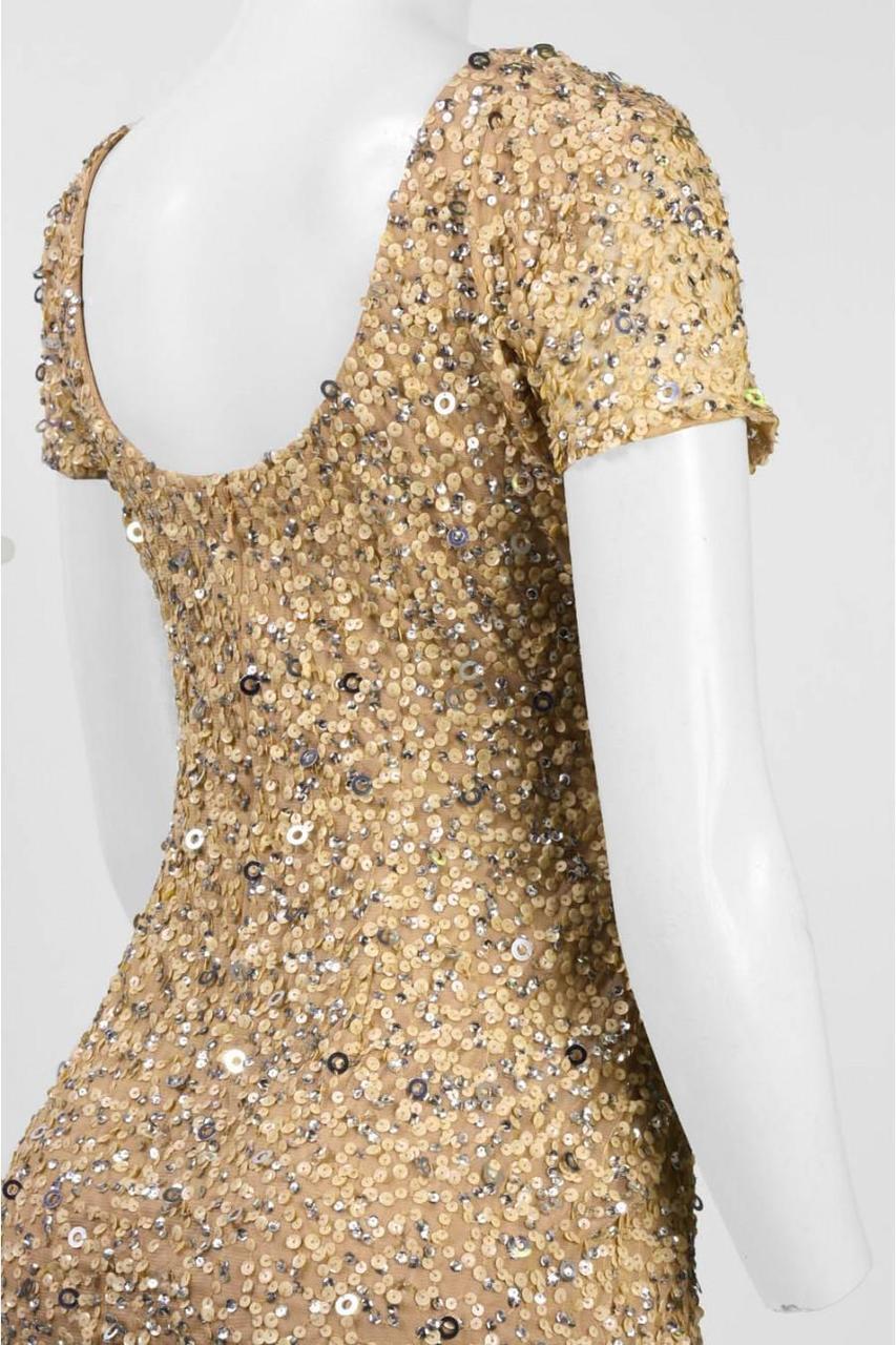 Adrianna Papell - 41900220SC Embellished Shiny Short Sleeve Dress