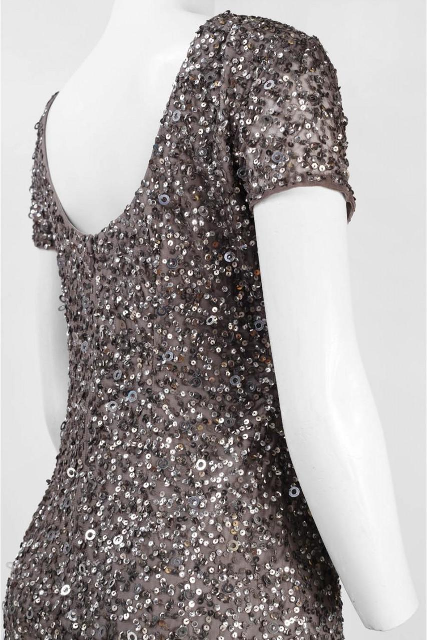 Adrianna Papell - 41900220SC Embellished Shiny Short Sleeve Dress