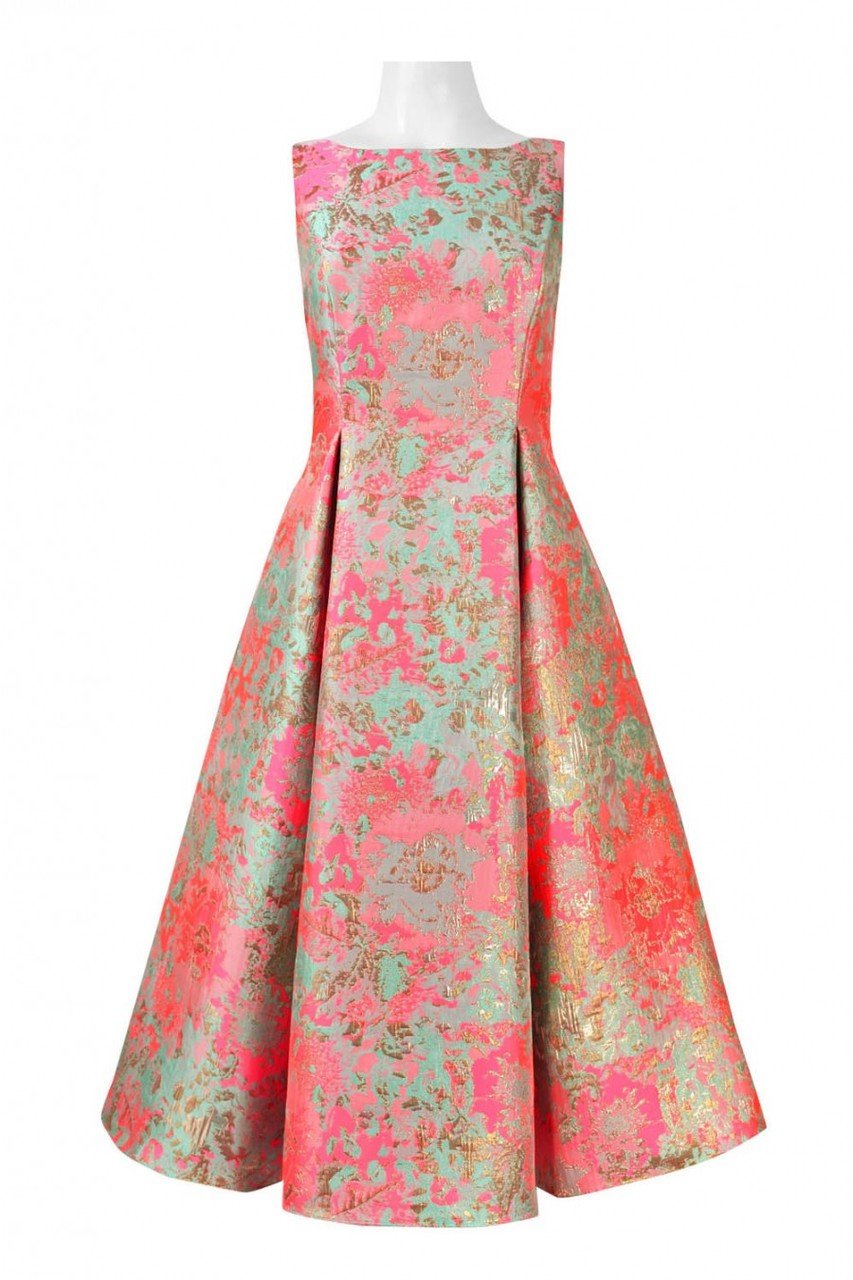Adrianna Papell - Embossed Print Tea Length Pleated Dress 41926670SC