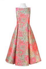 Adrianna Papell - Embossed Print Tea Length Pleated Dress 41926670SC