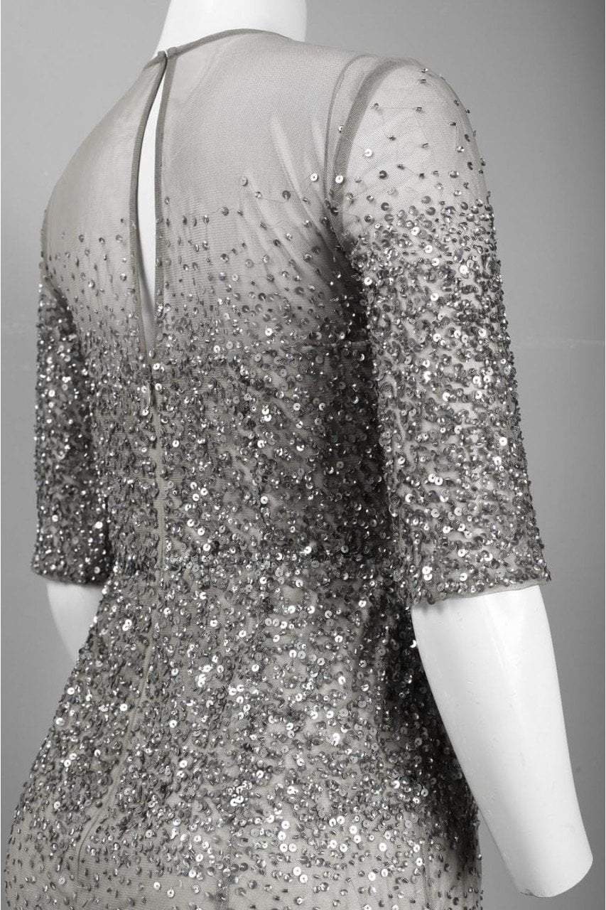 Adrianna Papell - 91863330SC Elbow Sleeve Sequined Long Gown