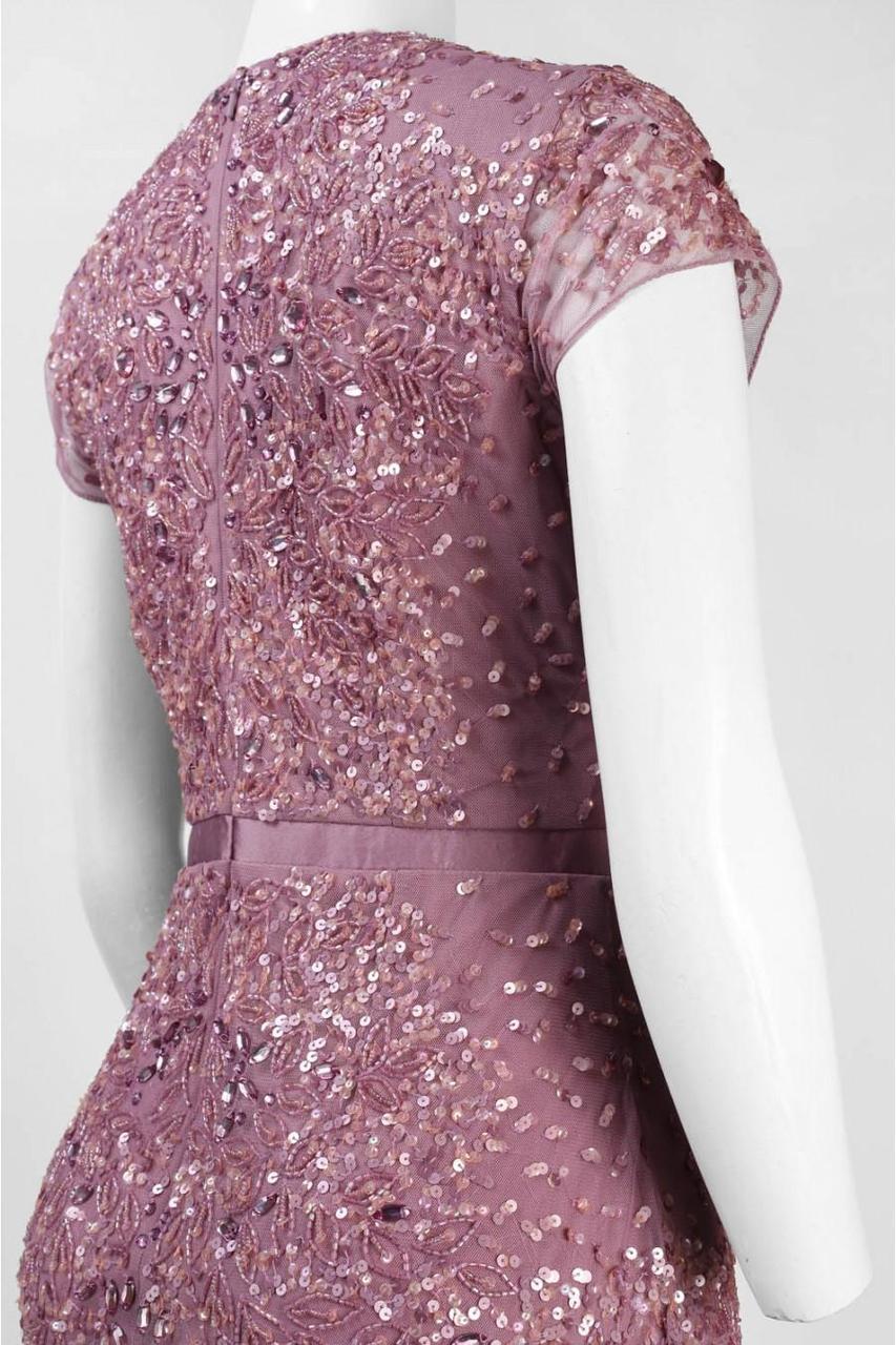 Adrianna Papell - 91891700SC V Neck Embellished Mesh Dress