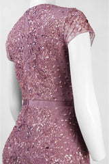 Adrianna Papell - 91891700SC V Neck Embellished Mesh Dress