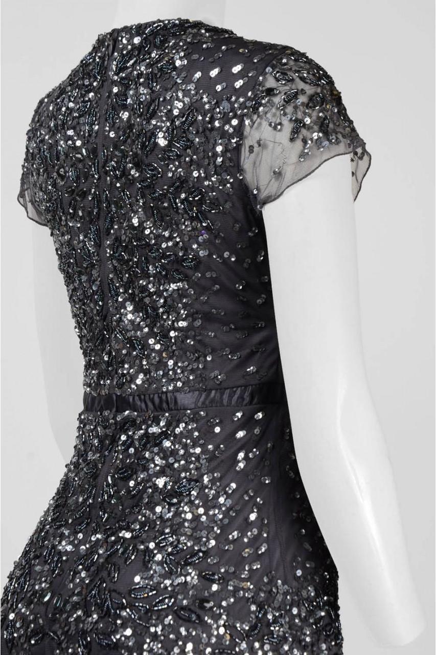 Adrianna Papell - 91891700SC V Neck Embellished Mesh Dress