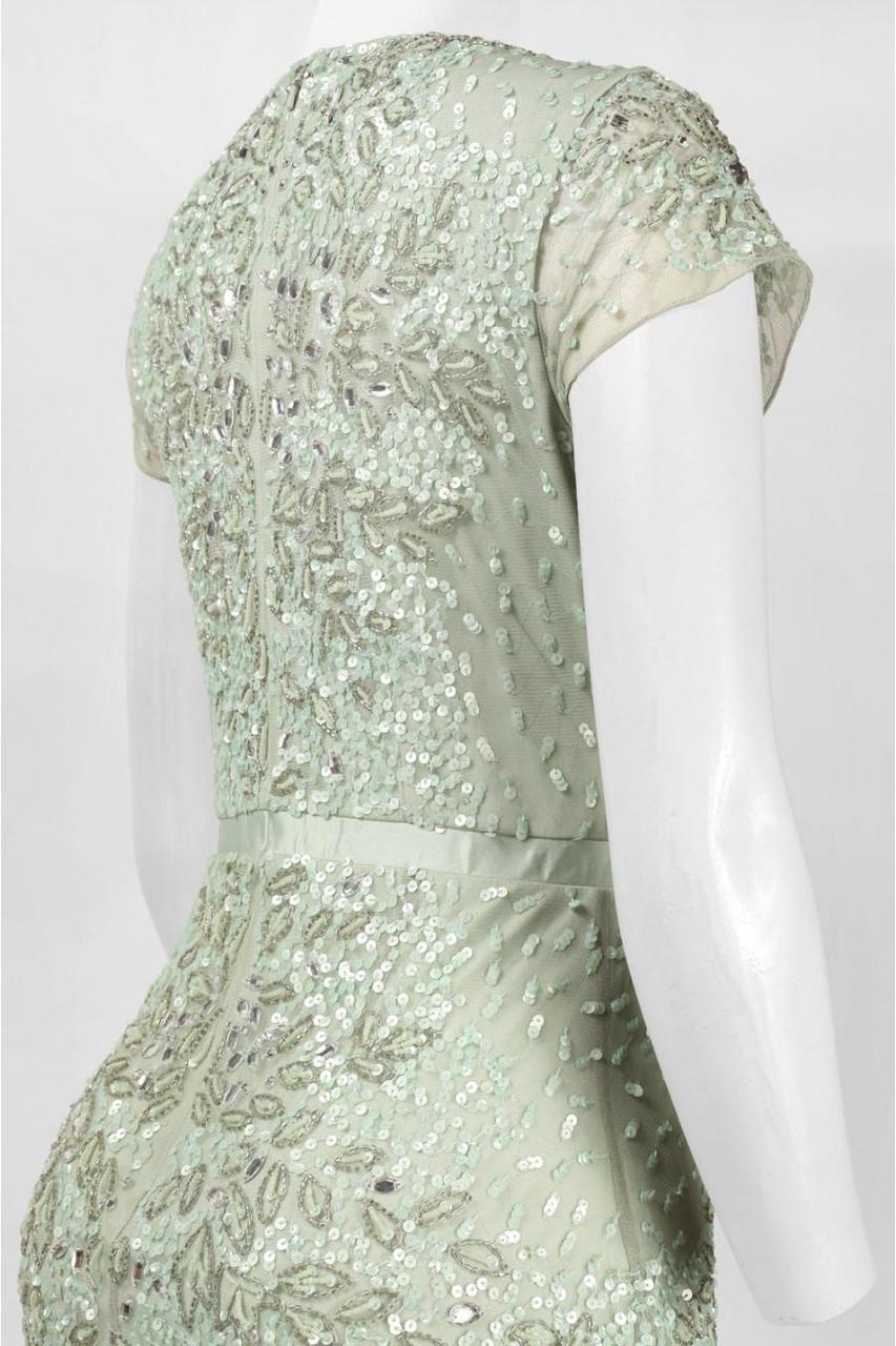 Adrianna Papell - 91891700SC V Neck Embellished Mesh Dress