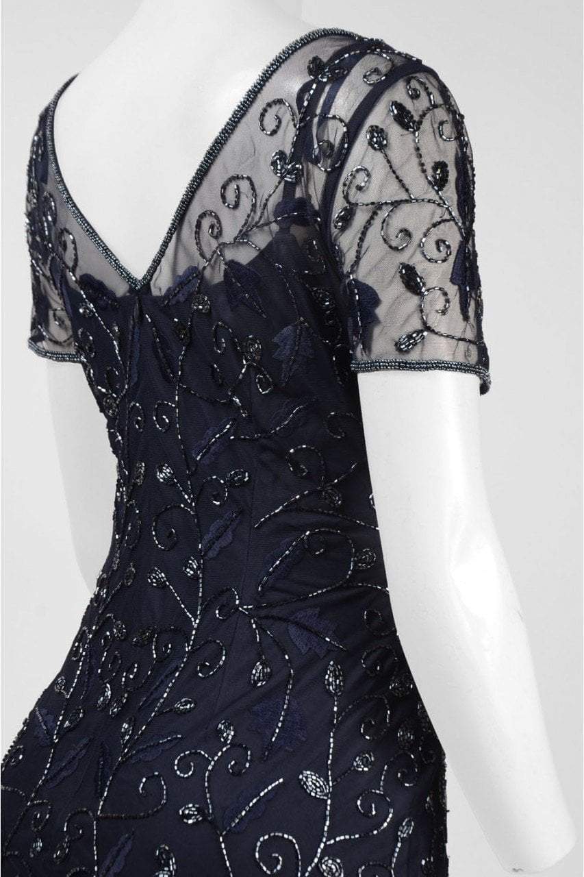 Adrianna Papell - Short Sleeve V Neck Beaded Evening Gown 91918840SC