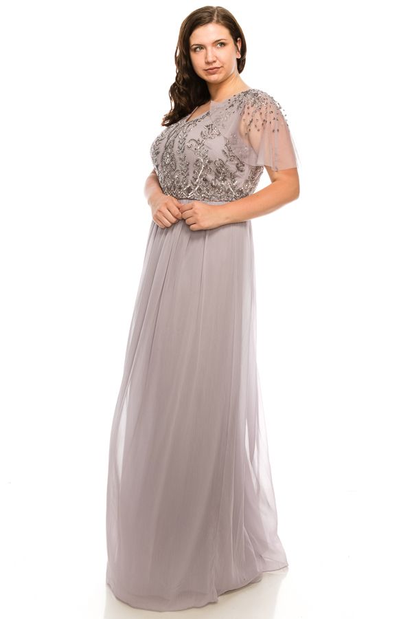 Adrianna Papell - AP1E203734WSC Beaded V-Neck A-Line Gown