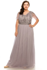 Adrianna Papell - AP1E203734WSC Beaded V-Neck A-Line Gown