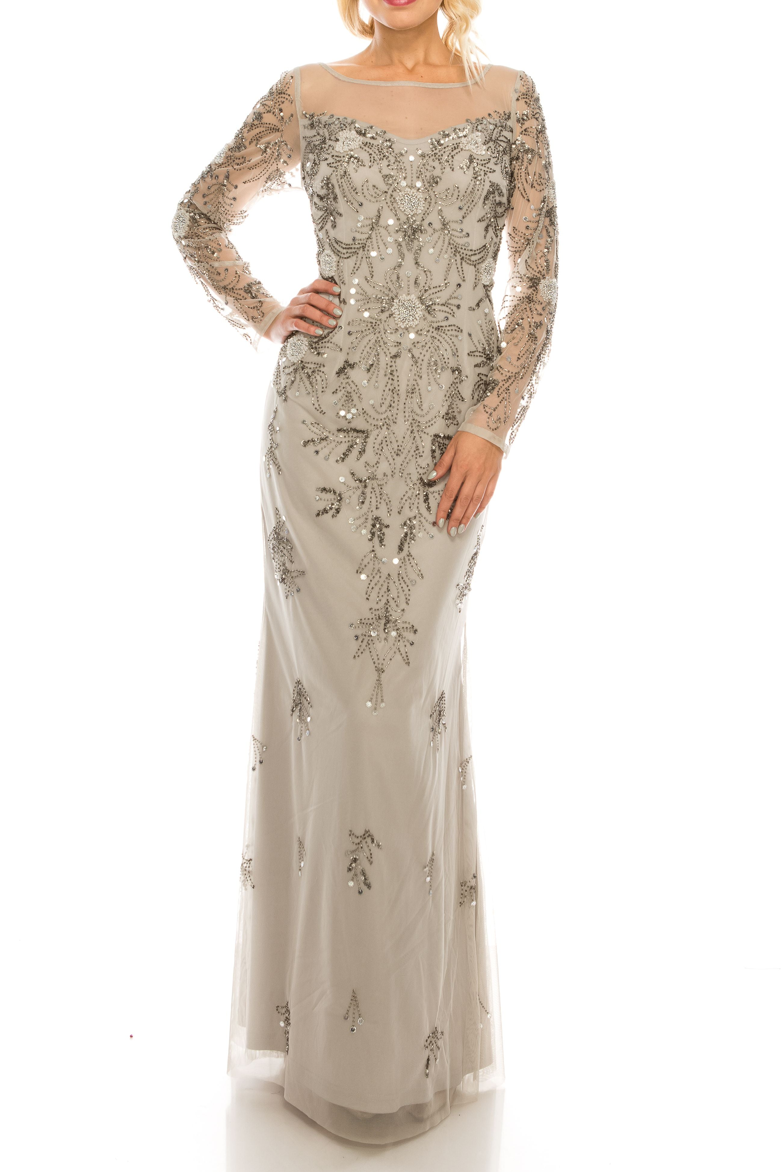 Adrianna Papell - AP1E205388SC Long Sleeves Embellished Gown