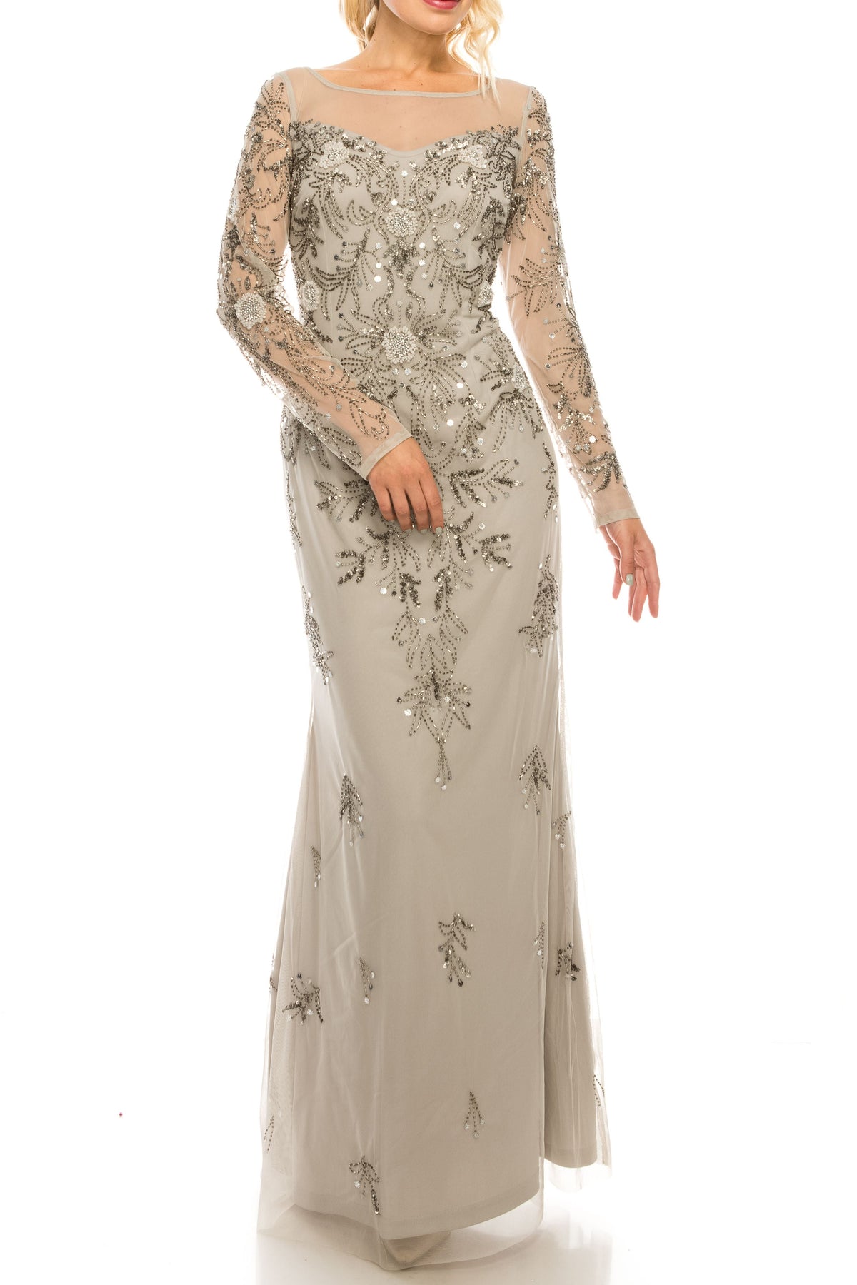 Adrianna Papell - AP1E205388SC Long Sleeves Embellished Gown