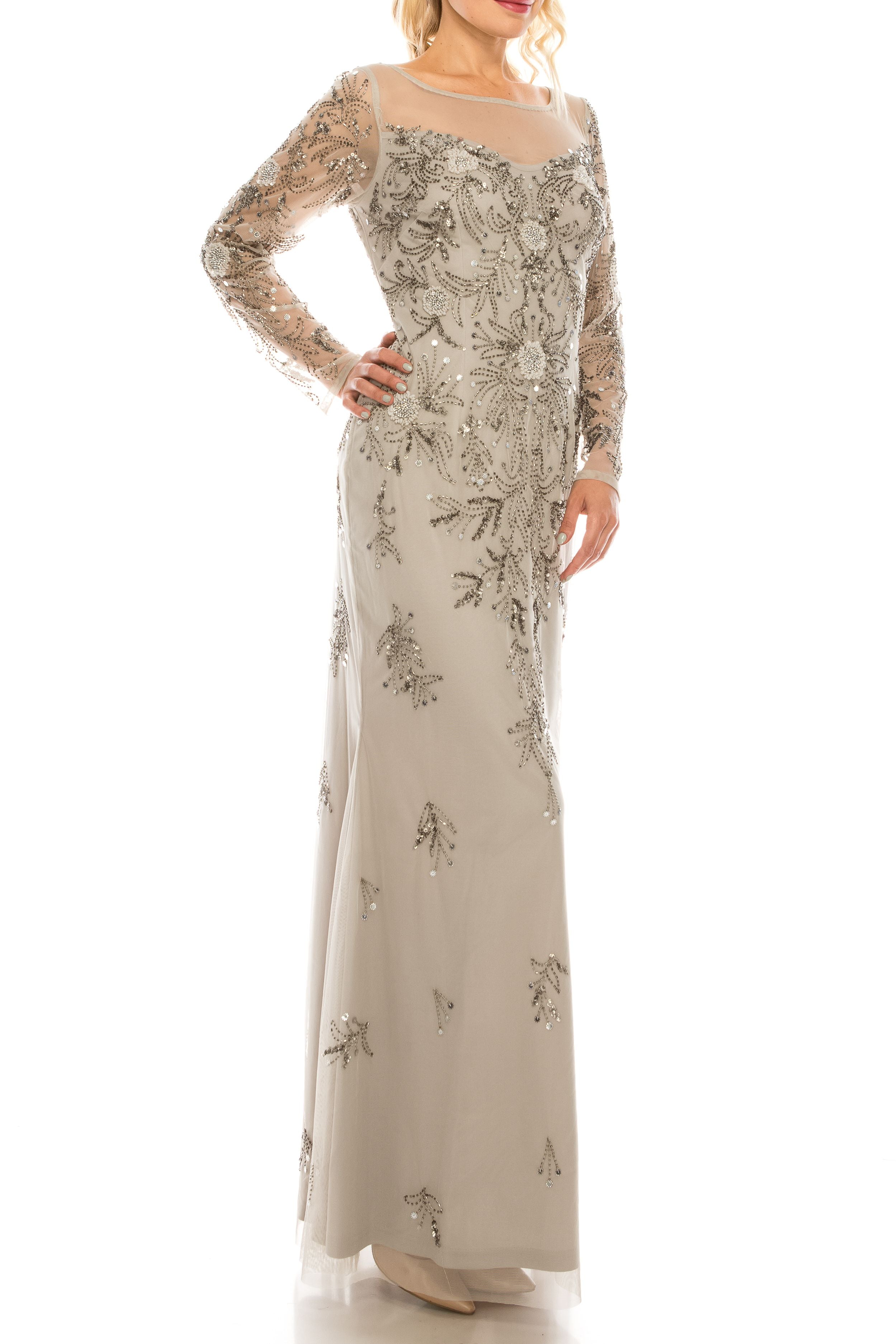 Adrianna Papell - AP1E205388SC Long Sleeves Embellished Gown