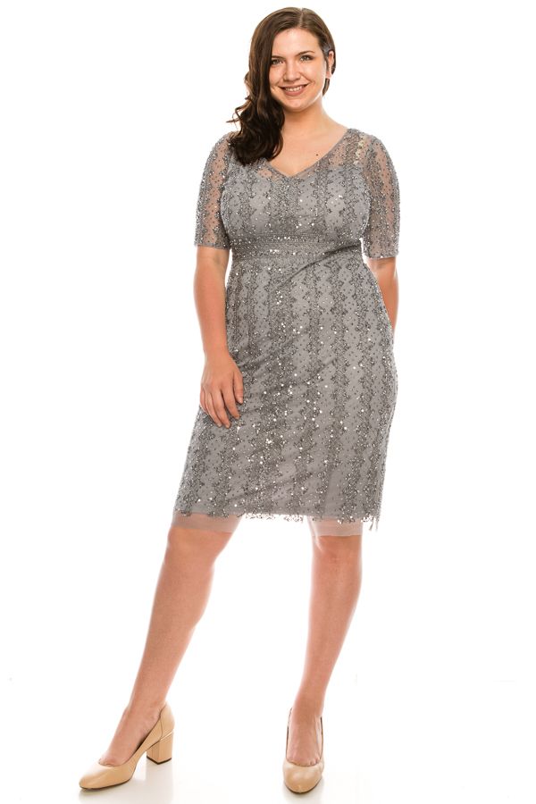 Adrianna Papell - AP1E205393SC Short Sleeves Sheath Dress