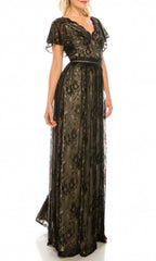 Adrianna Papell - AP1E205747SC Lace Flutter Sleeve A-Line Dress