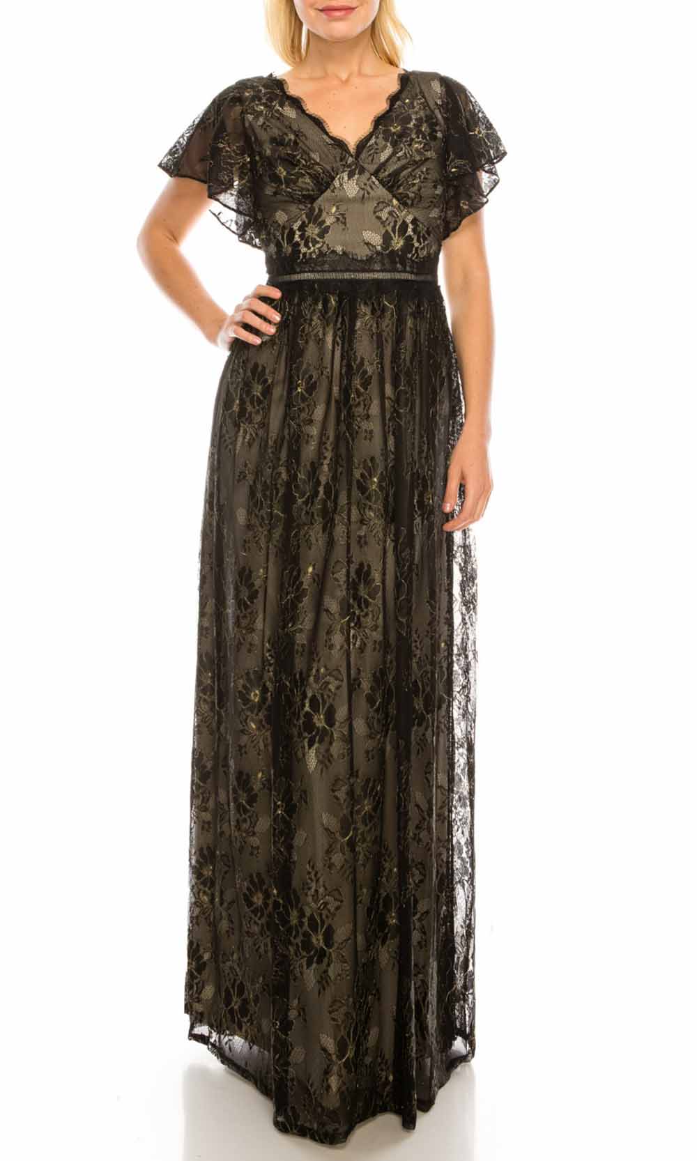 Adrianna Papell - AP1E205747SC Lace Flutter Sleeve A-Line Dress
